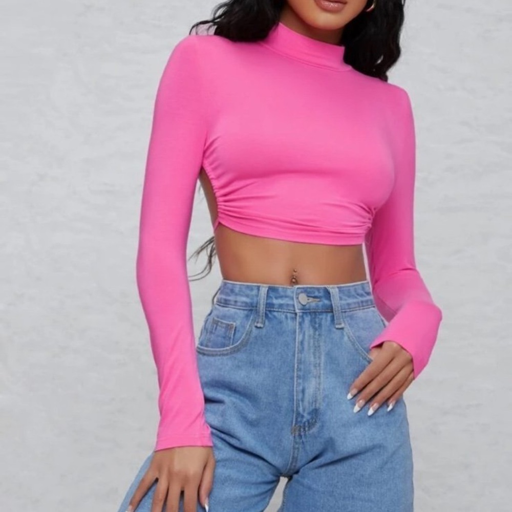 Mock neck open back crop top